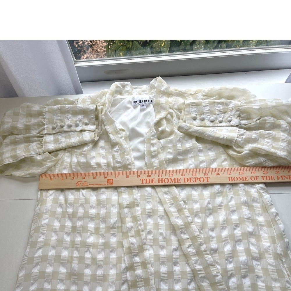Walter Baker Beige Gingham Tie Neck Ruffle Mini Dress W71243 Womens Medium - Picture 5 of 8